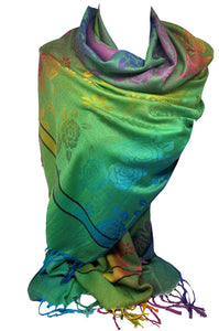 Floral Print Rainbow Colours Large Pashmina Feel Wrap / Scarf / Shawl / Head Scarves