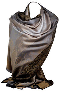 Pashmina Style Quality Two Sided Paisley Stripes Print Self Embossed Cashmere Feel Wrap / Stole / Scarves / Shawl