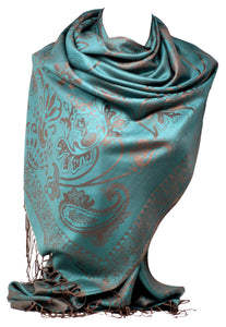 Self Embossed Paisley and Floral Print Reversible Double Sided Pashmina Feel Large Scarf / Shawl / Wrap / Stole