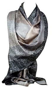 Pashmina Style Quality Two Sided Paisley Stripes Print Self Embossed Cashmere Feel Wrap / Stole / Scarves / Shawl