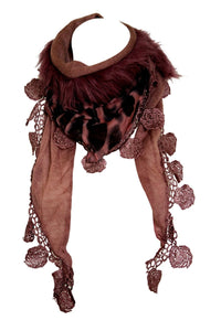 Leopard Print Chiffon Triangle Knitted, Ornamented with Crochet Fur Neck Scarf , Fashion Scarf