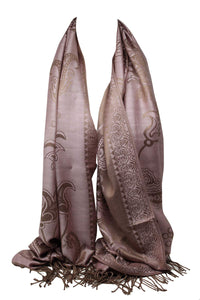 Self Embossed Paisley and Floral Print Reversible Double Sided Pashmina Feel Large Scarf / Shawl / Wrap / Stole
