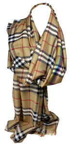 Pashmina Feel Tartan Print Check Scarf/Wrap | Large Shawl with Rainbow Stripe | Women’s Scarves