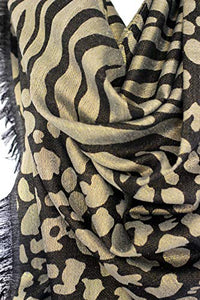 Two Sided Reversible Shimmer Tiger & Leopard Animal Print Wrap Head Scarves Stole Shawl