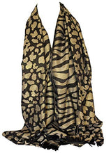 Load image into Gallery viewer, Two Sided Reversible Shimmer Tiger &amp; Leopard Animal Print Wrap Head Scarves Stole Shawl