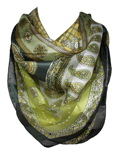 Self Embossed Striped Paisley and Floral Bordered Silk Satin Square Bandana Neck Scarf / Head Scarves / Neckerchief / Hair Tie