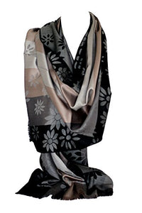 Cashmere Feel Floral Bordered Pashmina Style Two Sided Reversible Wrap / Shawl / Scarves