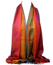 Load image into Gallery viewer, Peacock Feather Print Rainbow Colours Large Pashmina Feel Wrap / Scarf / Shawl