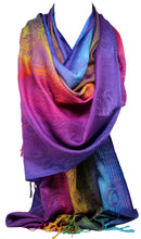 Load image into Gallery viewer, Peacock Feather Print Rainbow Colours Large Pashmina Feel Wrap / Scarf / Shawl