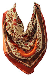 Ethnic Floral Print Silk Satin Bordered Bandana Square Neck Scarf / Head Scarves
