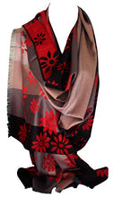 Load image into Gallery viewer, Self-Embossed Floral Daisy Print Reversible Two Sided Stripes Pashmina Feel Scarf / Wrap / Shawl / Stole