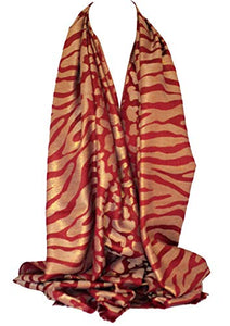 Two Sided Reversible Shimmer Tiger & Leopard Animal Print Wrap Head Scarves Stole Shawl