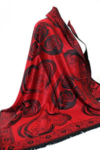 Luxury Reversible Two Sided Heart & Rose Print Pashmina Feel Wrap / Shawl / Scarf / Stole