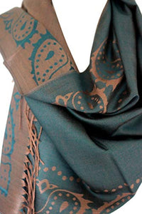 Reversible Two Sided Pashmina Feel Ethnic Paisley Print Border Warm Scarf / Wrap / Shawl / Stole