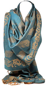 Floral Ethnic Border Pashmina Feel Peacock Feather Print Shawl Wrap / Scarf / Stole