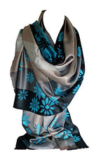Load image into Gallery viewer, Self-Embossed Floral Daisy Print Reversible Two Sided Stripes Pashmina Feel Scarf / Wrap / Shawl / Stole