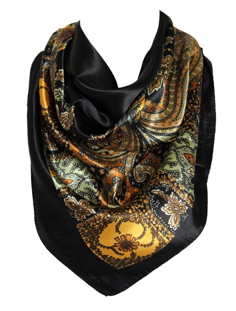 Floral Print Silk Satin Style Womens Scarf, Square Bandana Head Cover, Hair Tie Neck Scarf