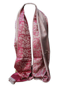 Two Sided Reversible Floral Print Self Embossed Pashmina Style Wrap Scarf / Shawl