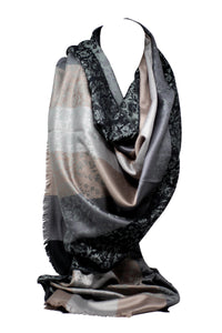 Floral/Striped Two Sided Self Embossed Pashmina Style Womens Scarf / Shawl / Wrap
