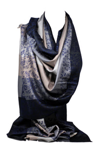 Floral/Striped Two Sided Self Embossed Pashmina Style Womens Scarf / Shawl / Wrap