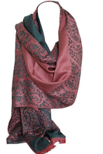 Load image into Gallery viewer, Two Sided Reversible Floral Print Self Embossed Pashmina Style Wrap Scarf / Shawl