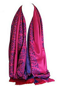 Two Sided Reversible Floral Print Self Embossed Pashmina Style Wrap Scarf / Shawl