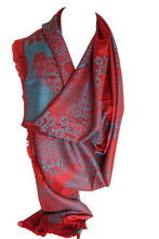 Load image into Gallery viewer, Floral Bordered Two Sided Reversible Pashmina Style Womens Scarf / Shawl / Wrap