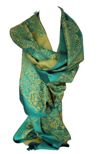 Floral Bordered Two Sided Reversible Pashmina Style Womens Scarf / Shawl / Wrap